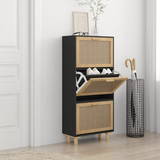 Kenkäkaappi musta 52x25x115 cm tekninen puu/luonnonrottinki - Sisustajankoti.fi