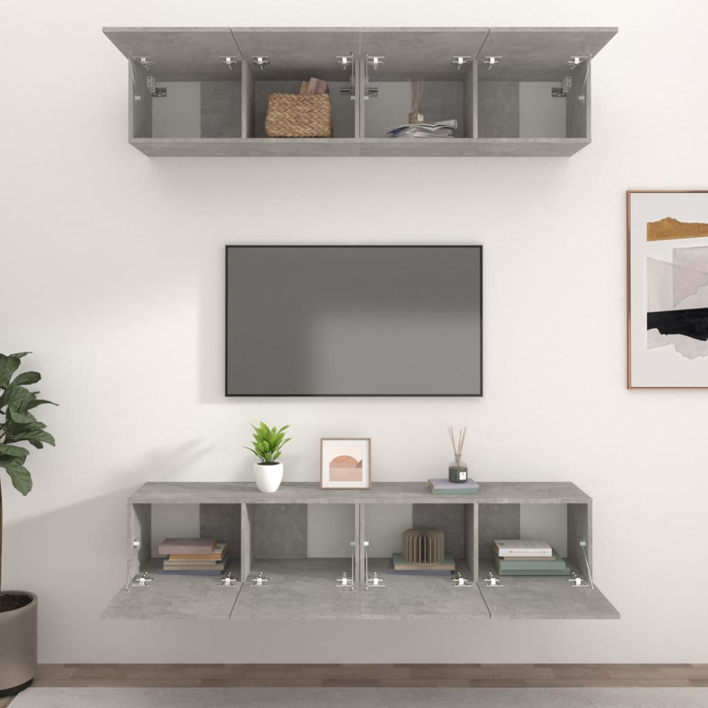 TV-kaapit 4 kpl betoninharmaa 80x30x30 cm tekninen puu - Sisustajankoti.fi