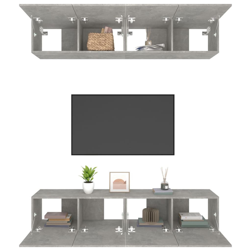 TV-kaapit 4 kpl betoninharmaa 80x30x30 cm tekninen puu - Sisustajankoti.fi