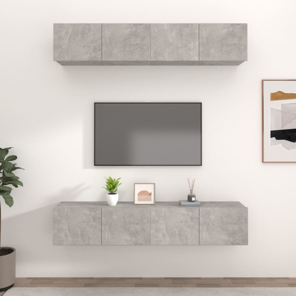 TV-kaapit 4 kpl betoninharmaa 80x30x30 cm tekninen puu - Sisustajankoti.fi