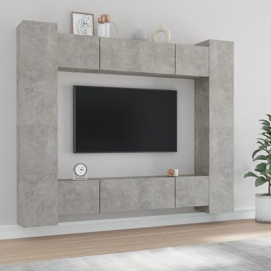 8-osainen TV-kaappisarja betoninharmaa tekninen puu - Sisustajankoti.fi