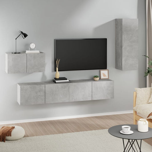 4-osainen TV-kaappisarja betoninharmaa tekninen puu - Sisustajankoti.fi