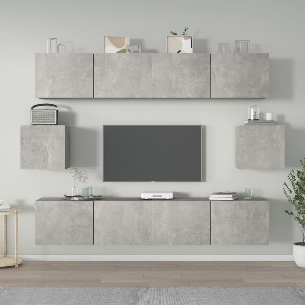6-osainen TV-kaappisarja betoninharmaa tekninen puu - Sisustajankoti.fi