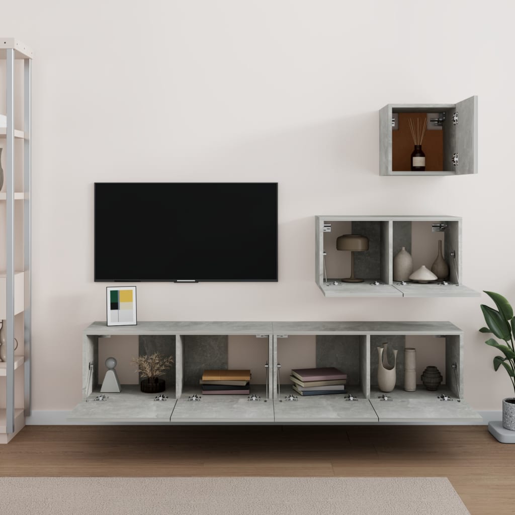 4-osainen TV-kaappisarja betoninharmaa tekninen puu - Sisustajankoti.fi