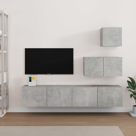 4-osainen TV-kaappisarja betoninharmaa tekninen puu - Sisustajankoti.fi