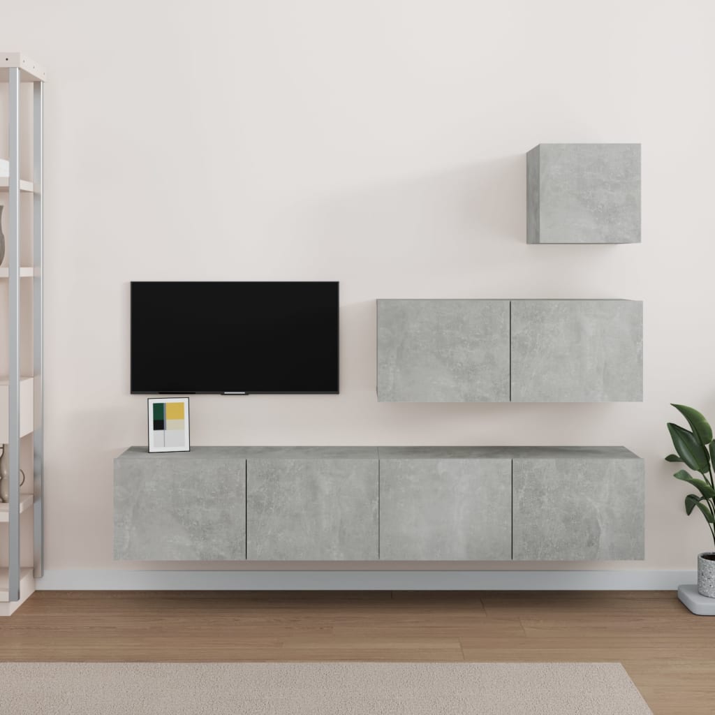4-osainen TV-kaappisarja betoninharmaa tekninen puu - Sisustajankoti.fi
