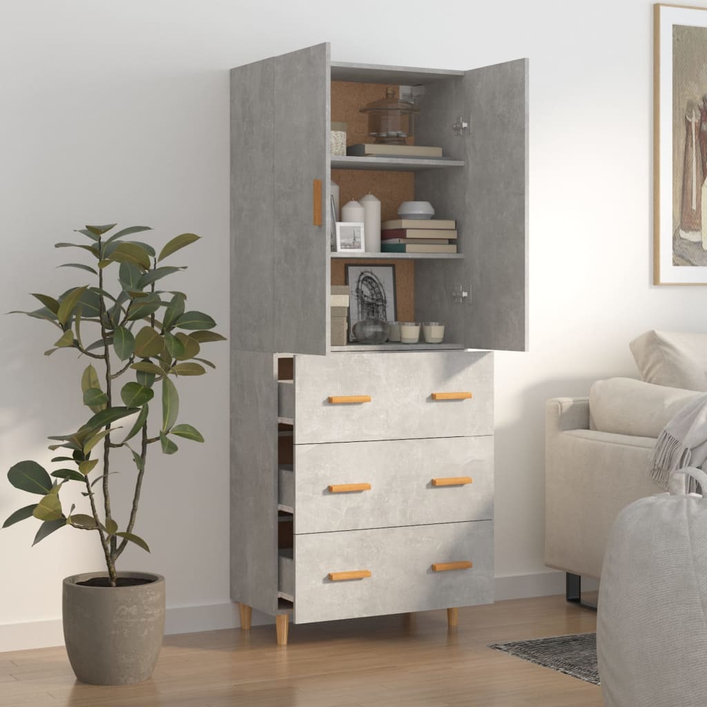 Kaappi betoninharmaa 70x34x180 cm tekninen puu - Sisustajankoti.fi