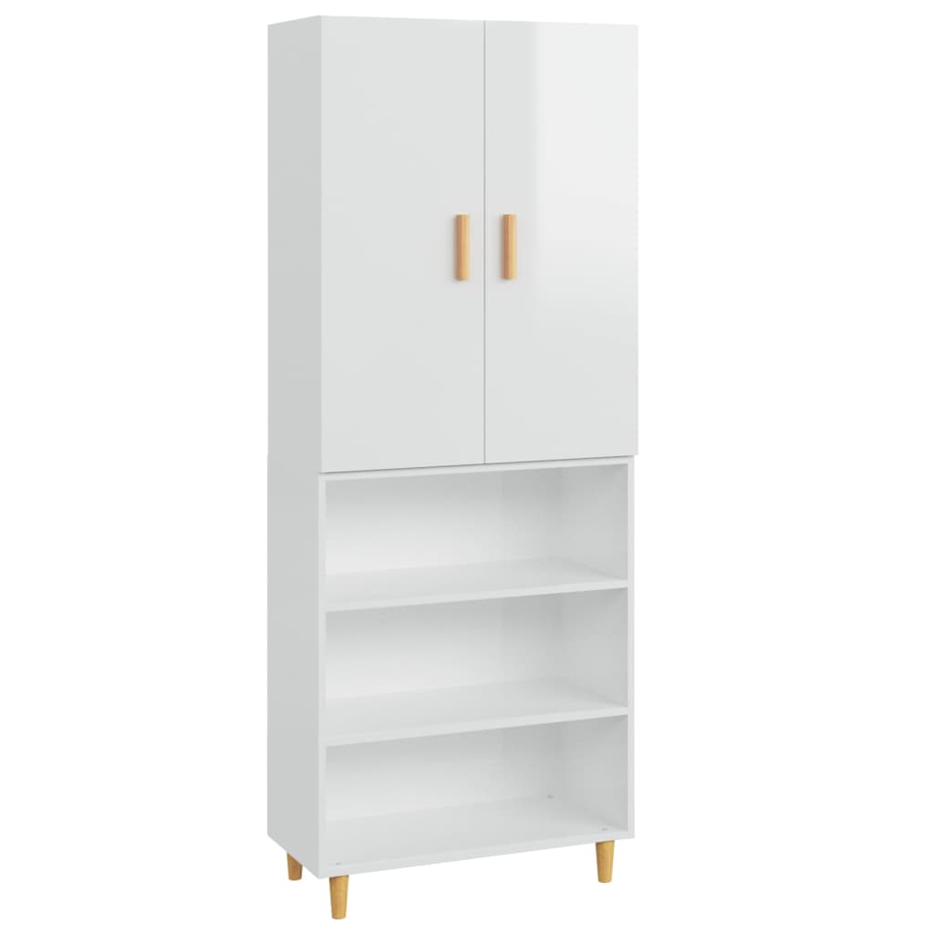 Kaappi korkeakiilto valkoinen 69,5x34x180 cm tekninen puu - Sisustajankoti.fi