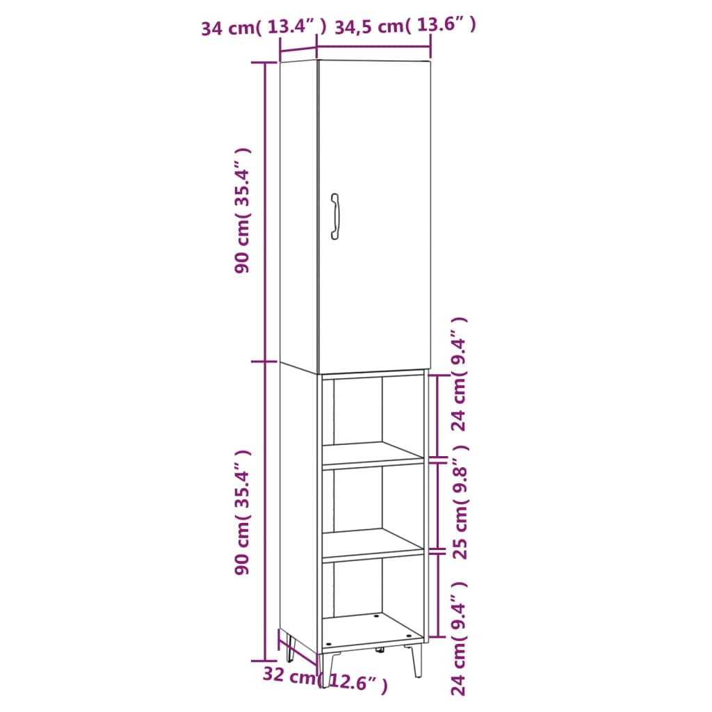 Kaappi betoninharmaa 34,5x34x180 cm tekninen puu - Sisustajankoti.fi