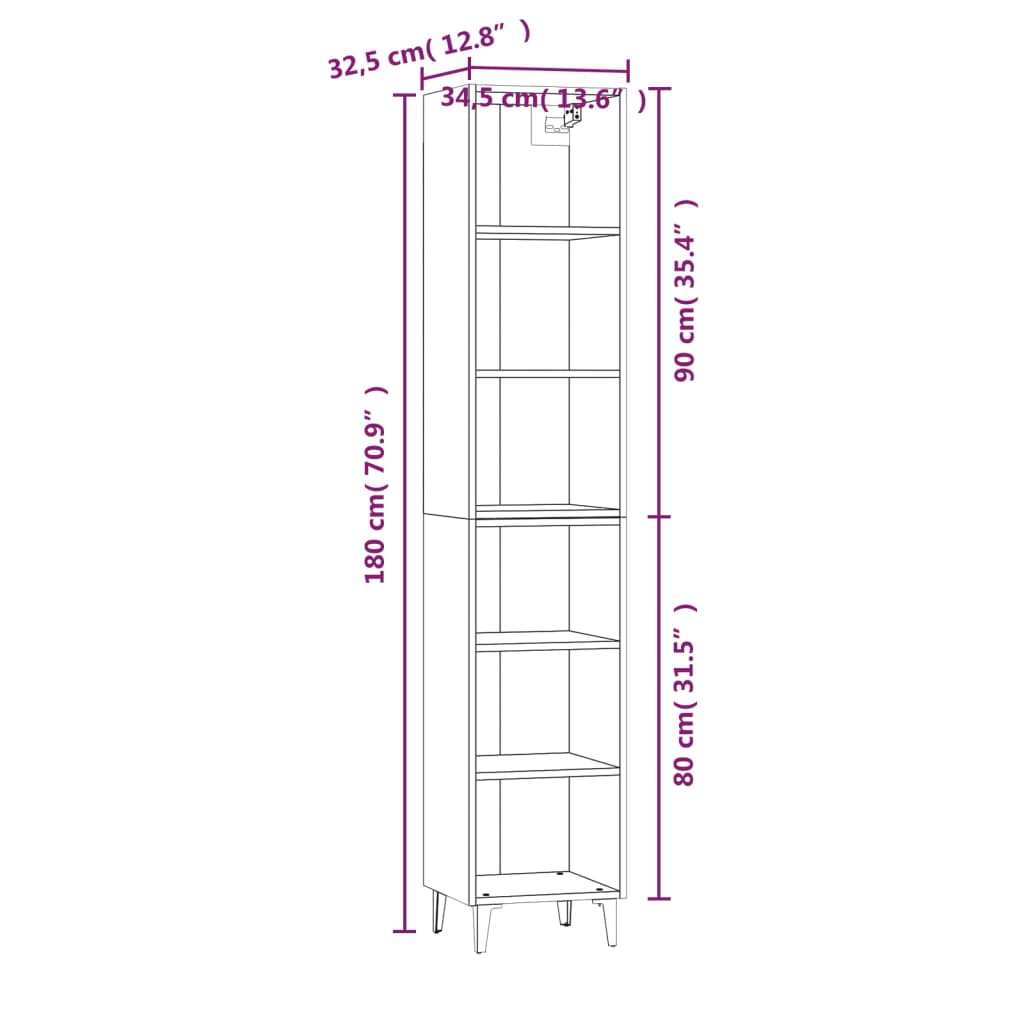 Kaappi betoninharmaa 34,5x32,5x180 cm tekninen puu - Sisustajankoti.fi