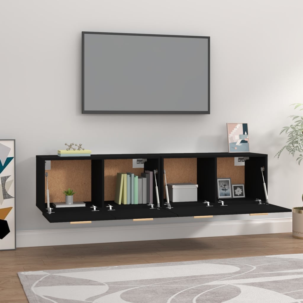 Seinäkaapit 2 kpl musta 80x35x36,5 cm tekninen puu - Sisustajankoti.fi