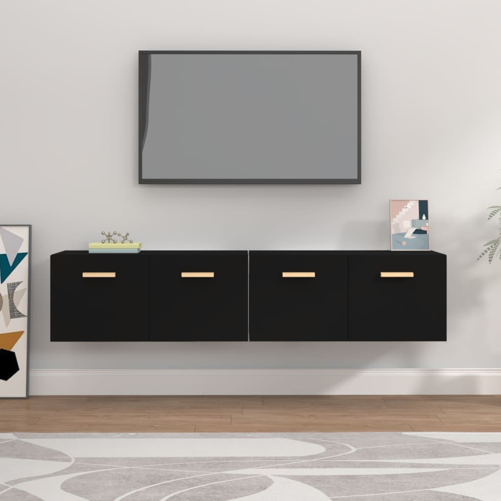 Seinäkaapit 2 kpl musta 80x35x36,5 cm tekninen puu - Sisustajankoti.fi