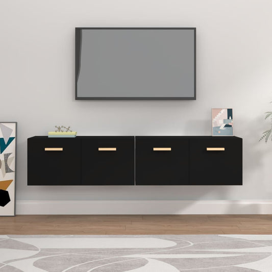 Seinäkaapit 2 kpl musta 80x35x36,5 cm tekninen puu - Sisustajankoti.fi