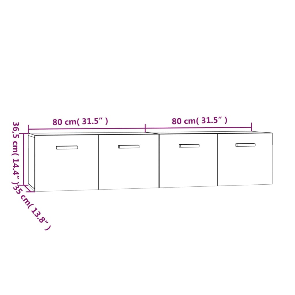 Seinäkaapit 2 kpl betoninharmaa 80x35x36,5 cm tekninen puu - Sisustajankoti.fi