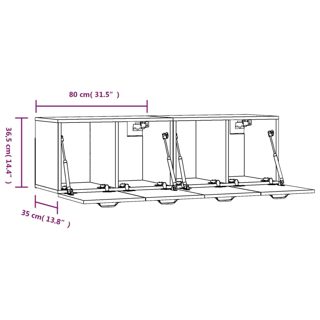 Seinäkaapit 2 kpl musta 80x35x36,5 cm tekninen puu - Sisustajankoti.fi