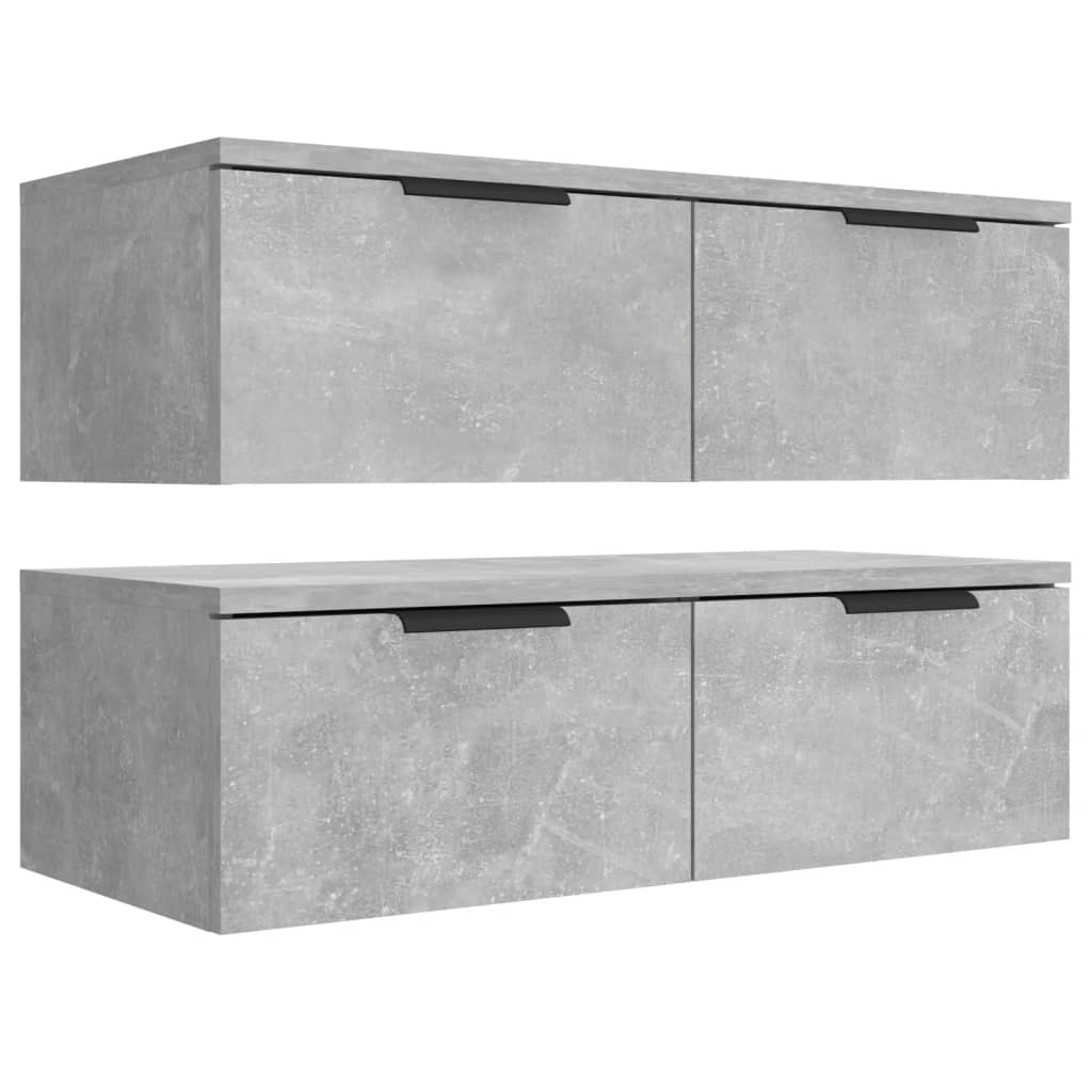 Seinäkaapit 2 kpl betoninharmaa 68x30x20 cm tekninen puu - Sisustajankoti.fi