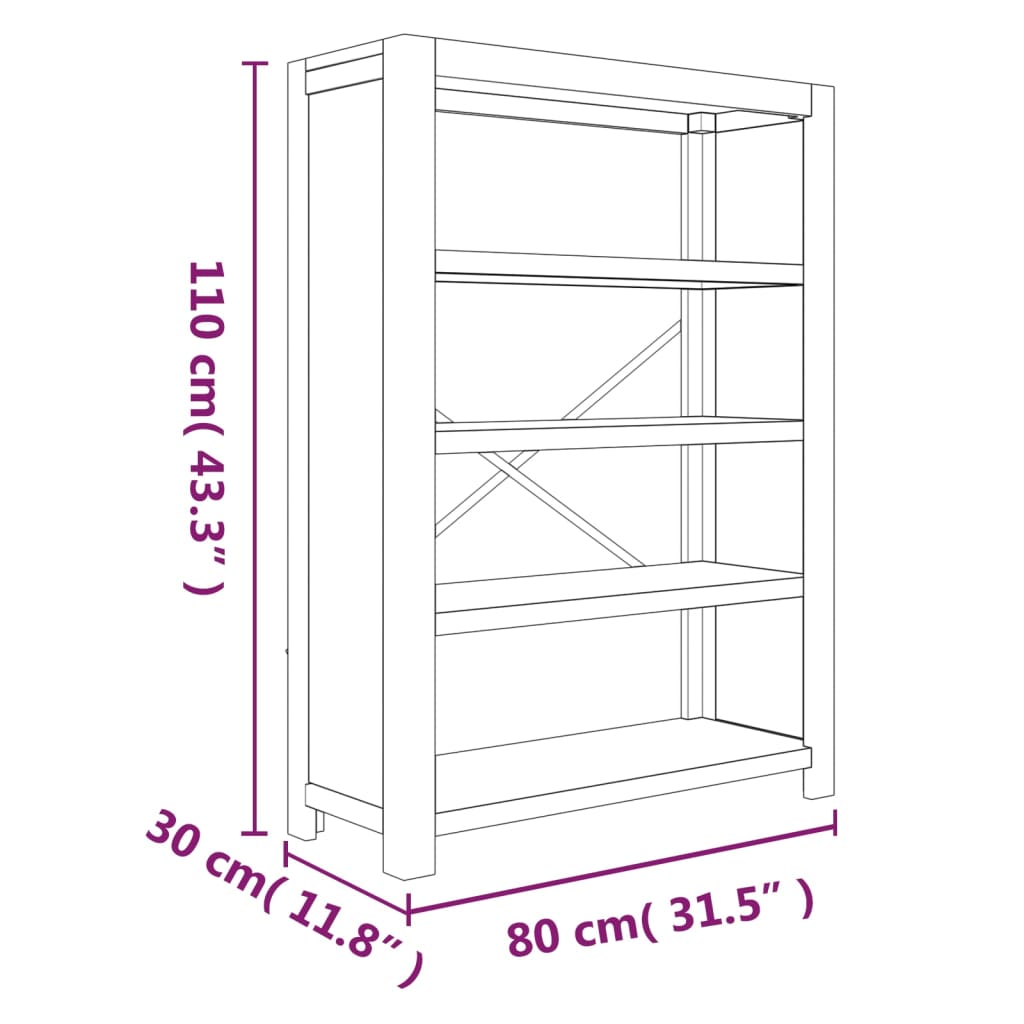 Kirjahylly 4 tasoa 80x30x110 cm täysi akasiapuu - Sisustajankoti.fi