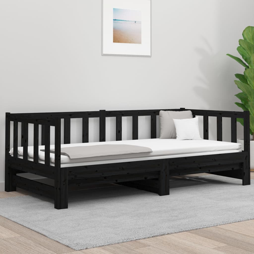 Sohvasänky ulosvedettävä musta 2x (90x190) cm täysi mänty - Sisustajankoti.fi