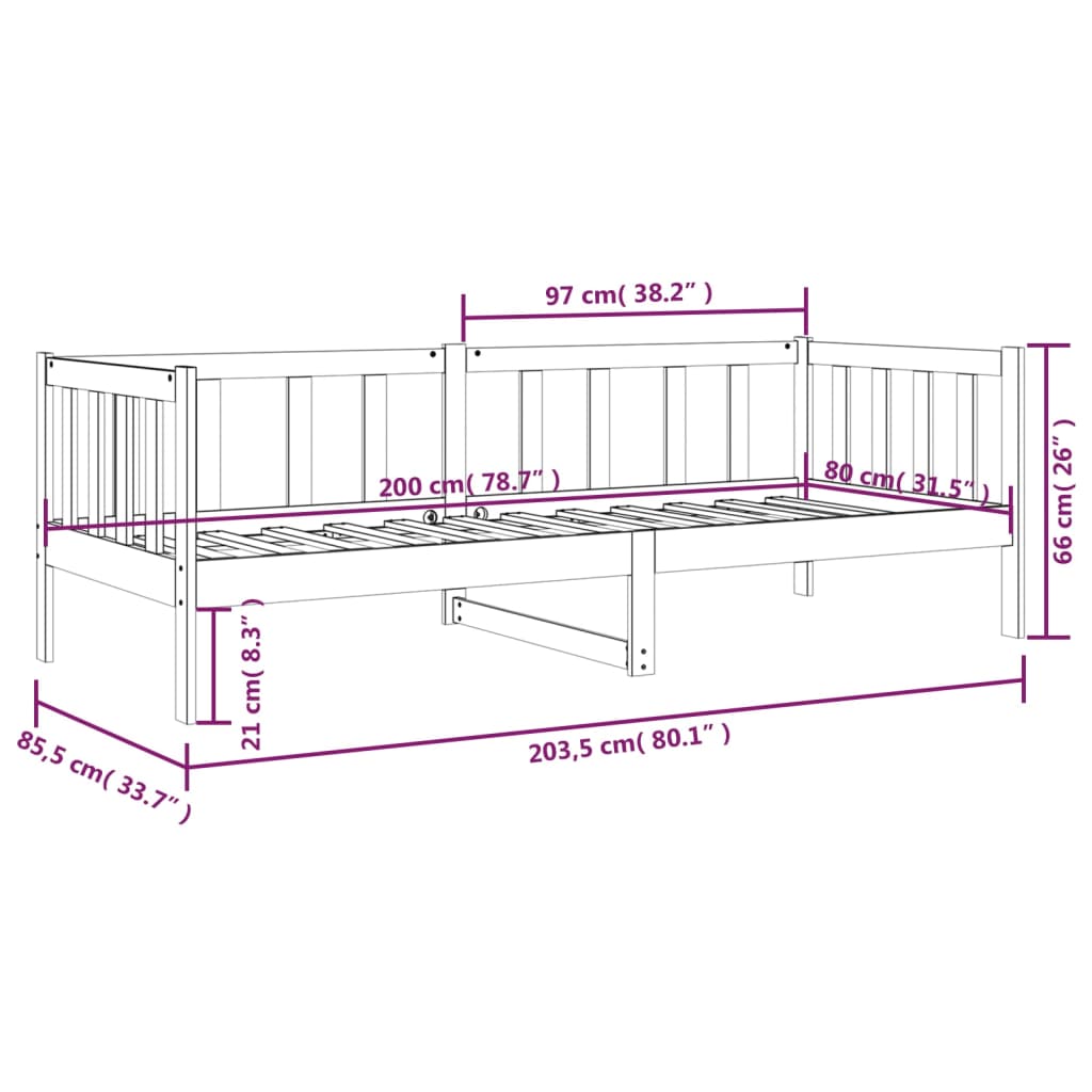 Sohvasänky musta 80x200 cm täysi mänty - Sisustajankoti.fi