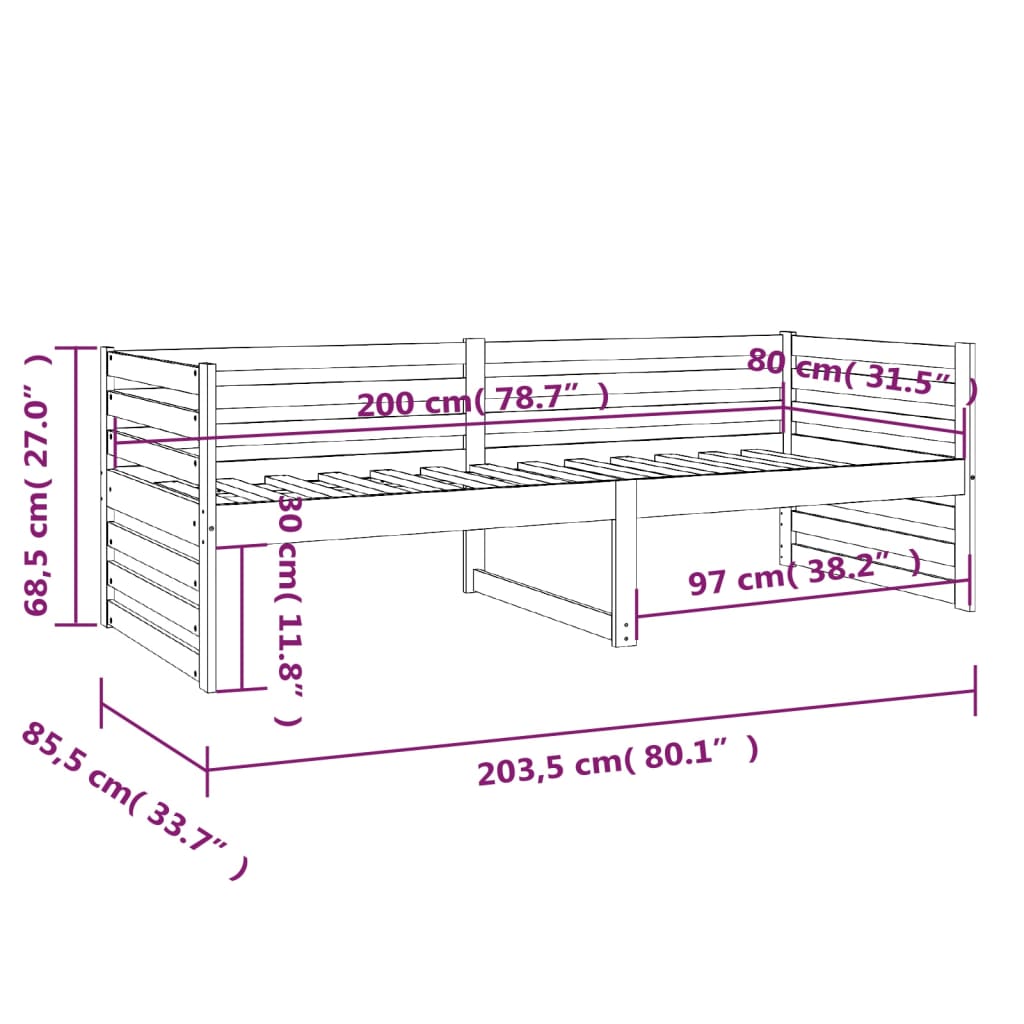 Sohvasänky musta 80x200 cm täysi mänty - Sisustajankoti.fi