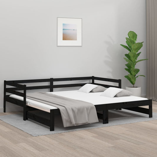 Sohvasänky ulosvedettävä musta 2x (80x200) cm täysi mänty - Sisustajankoti.fi