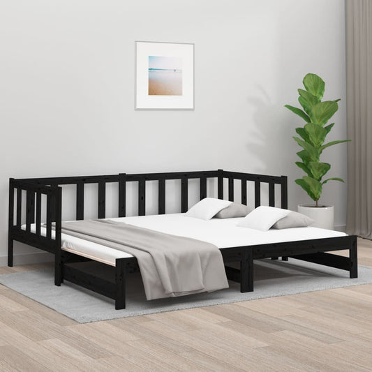 Sohvasänky ulosvedettävä musta 2x (80x200) cm täysi mänty - Sisustajankoti.fi