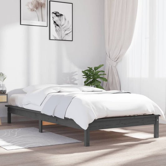 Sängynrunko harmaa 90x200 cm täysi mänty - Sisustajankoti.fi