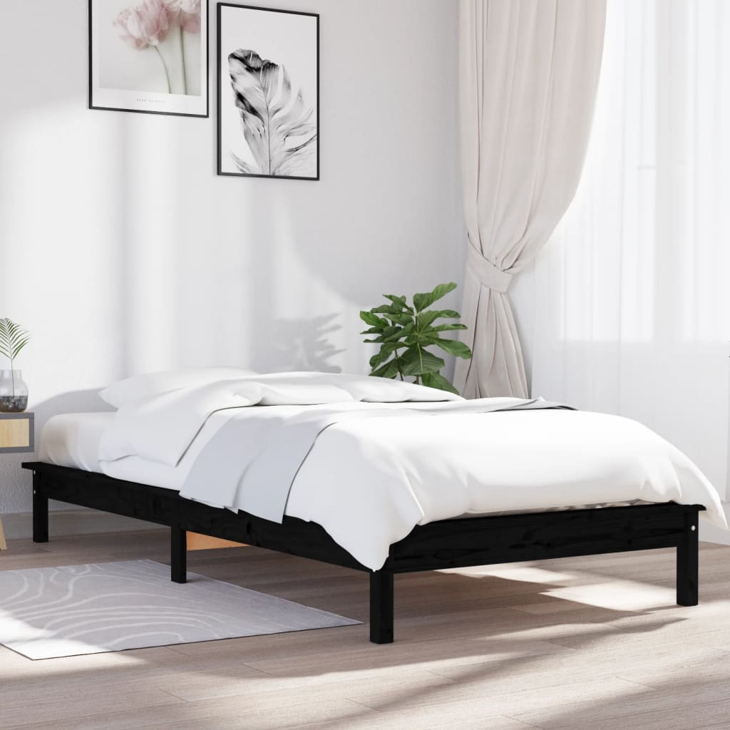 Sängynrunko musta 75x190 cm täysi mänty 2FT6 Small Single - Sisustajankoti.fi