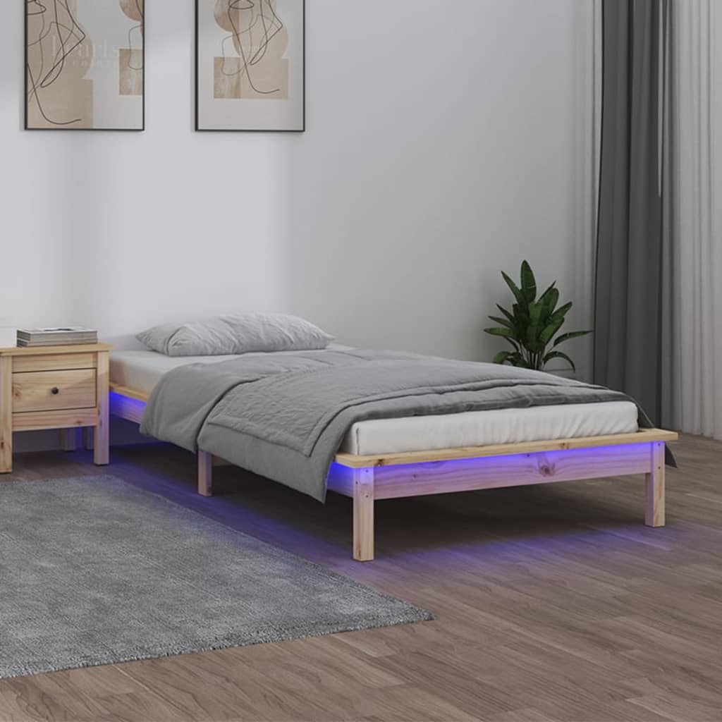 Sängynrunko LED-valoilla 90x200 cm täysi puu - Sisustajankoti.fi