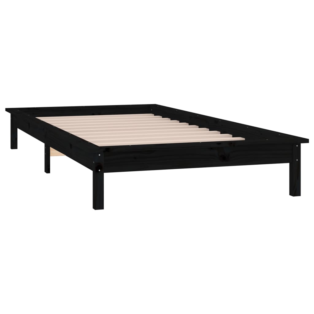 Sängynrunko LED-valoilla musta 90x200 cm täysi puu - Sisustajankoti.fi