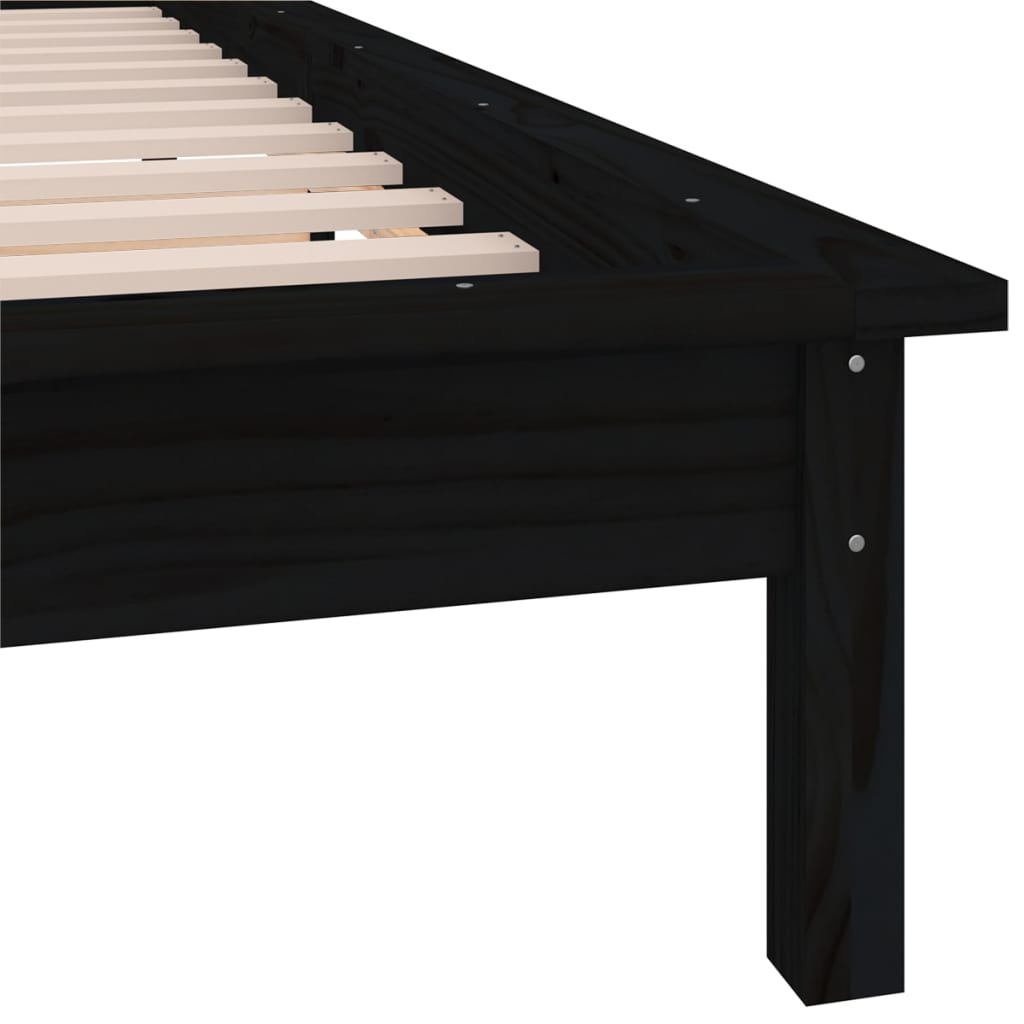 Sängynrunko LED-valoilla musta 90x200 cm täysi puu - Sisustajankoti.fi