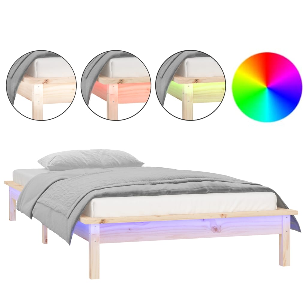 Sängynrunko LED-valoilla 90x190 cm 3FT Single täysi puu - Sisustajankoti.fi