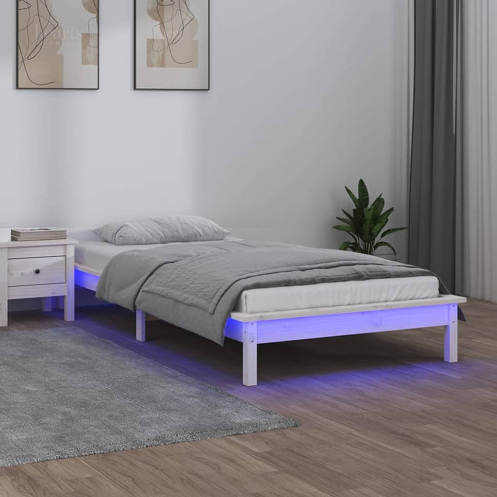 Sängynrunko LED-valot valkoinen 90x190 cm 3FT Single täysi puu - Sisustajankoti.fi