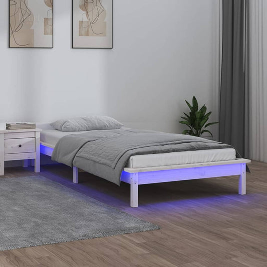 Sängynrunko LED-valot valkoinen 90x190 cm 3FT Single täysi puu - Sisustajankoti.fi