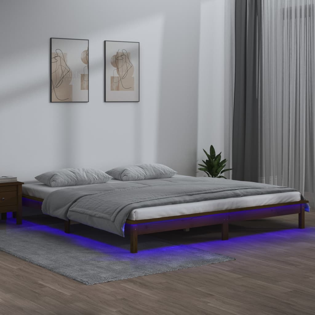 Sängynrunko LED ruskea 120x190 cm 4FT Small Double täysi puu - Sisustajankoti.fi