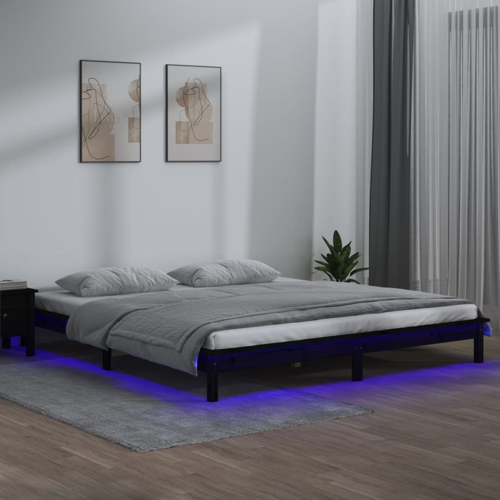 Sängynrunko LED musta 120x190 cm 4FT Small Double täysi puu - Sisustajankoti.fi