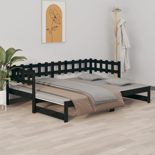 Sohvasänky ulosvedettävä musta 2x (90x200) cm täysi mänty - Sisustajankoti.fi