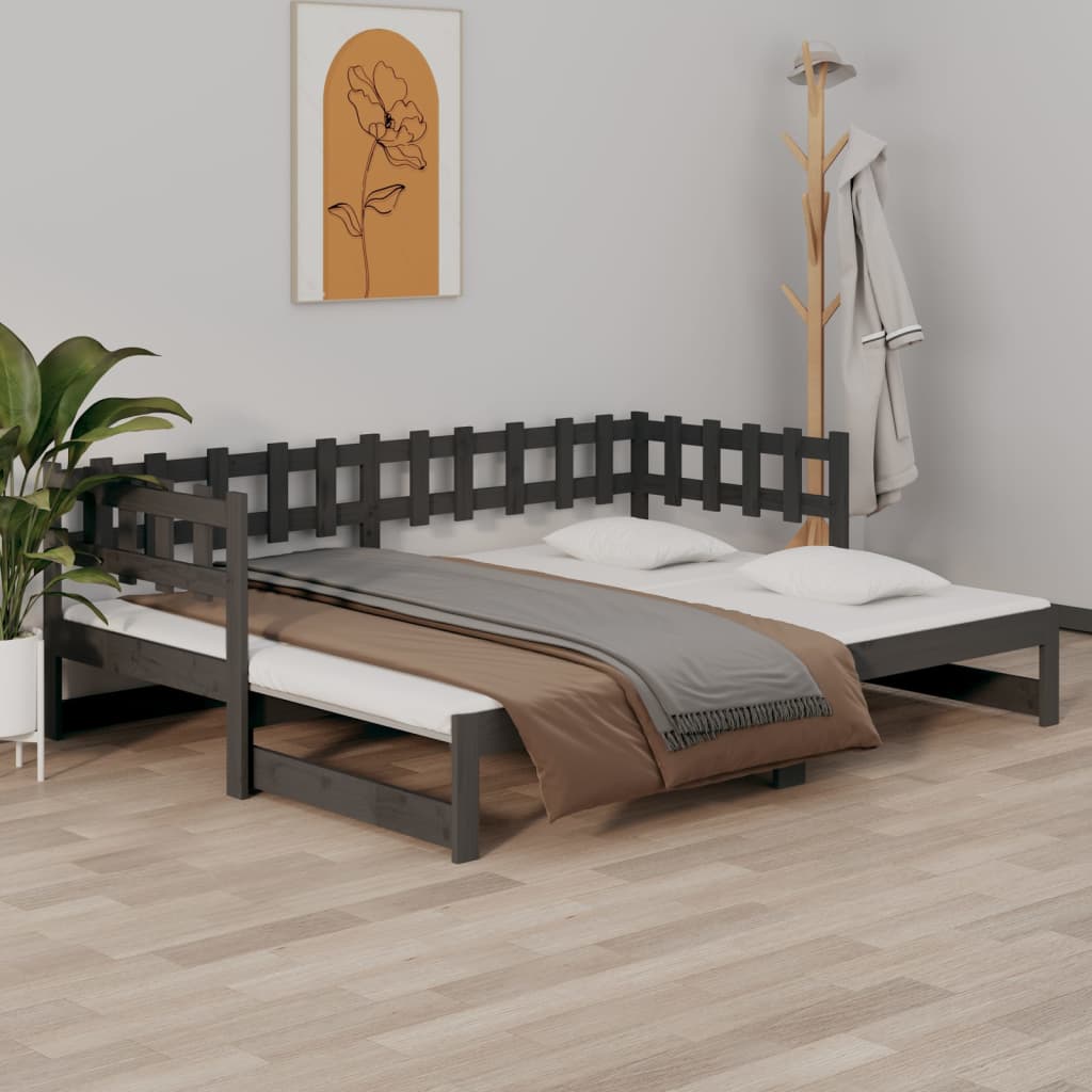 Sohvasänky ulosvedettävä harmaa 2x (90x190) cm täysi mänty - Sisustajankoti.fi