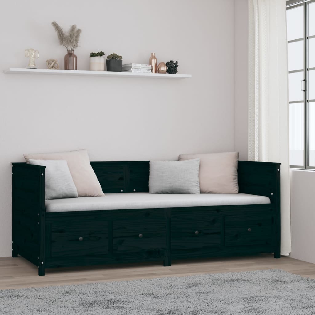 Sohvasänky musta 90x200 cm täysi mänty - Sisustajankoti.fi