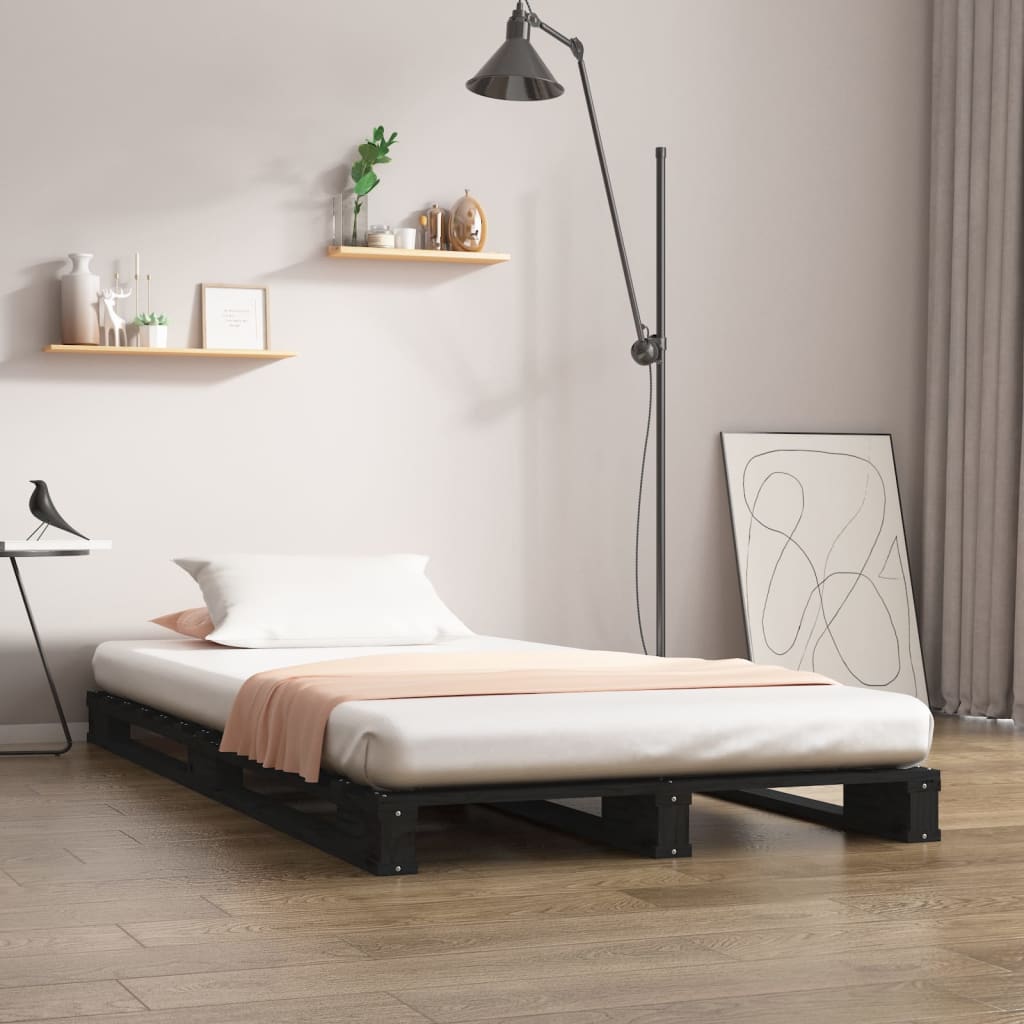 Sängynrunko musta 100x200 cm täysi mänty - Sisustajankoti.fi