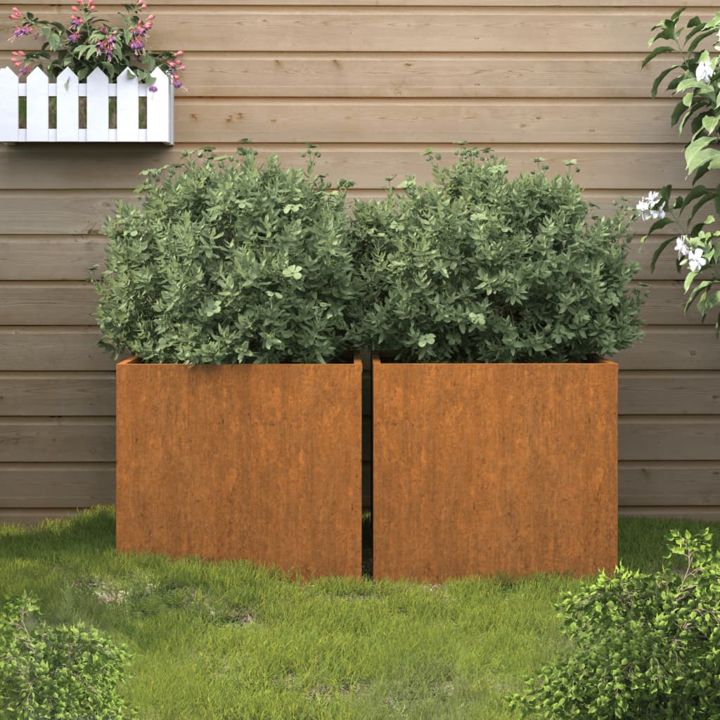 Kukkalaatikot 2 kpl harmaa 42x40x39 cm Corten teräs - Sisustajankoti.fi