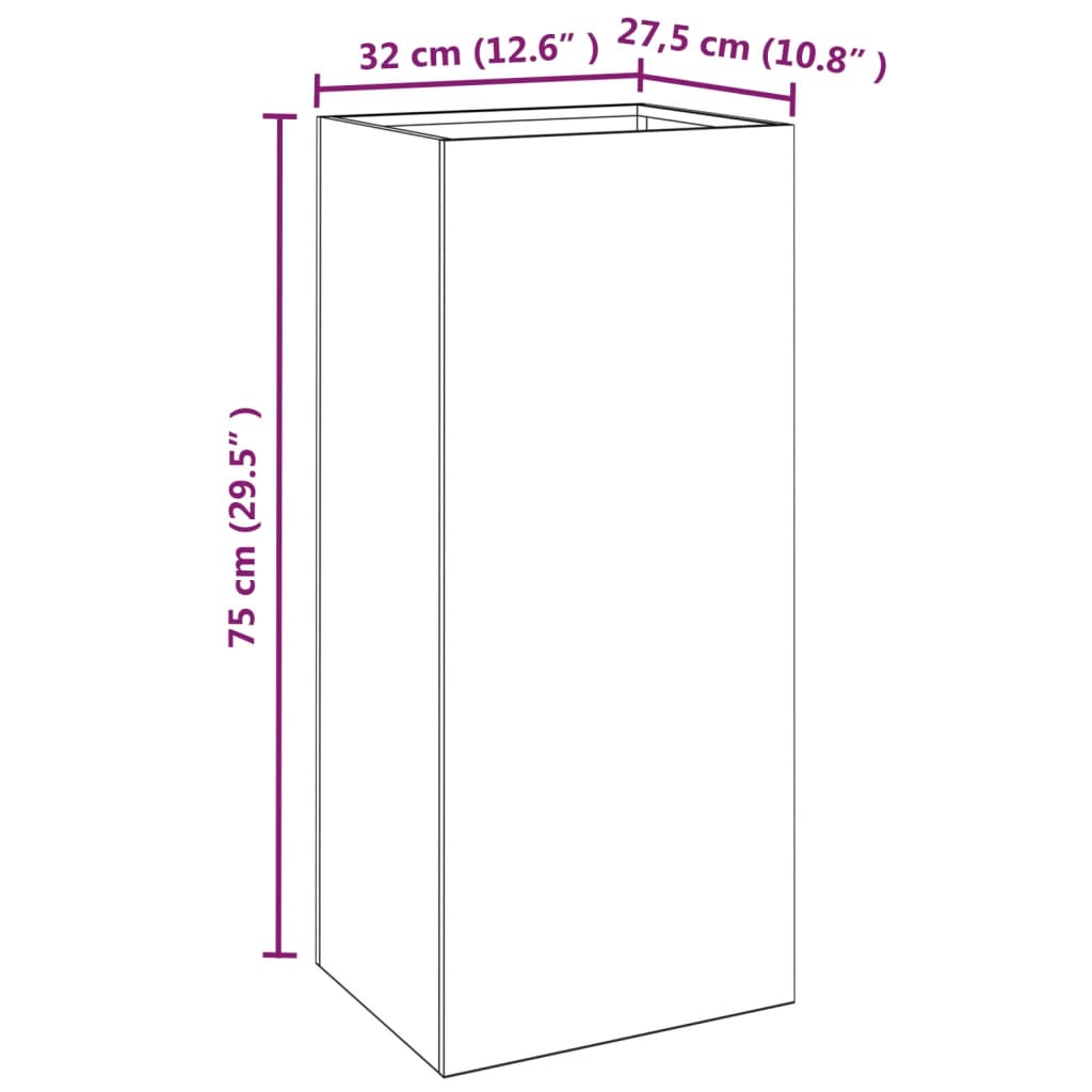 Kukkalaatikko harmaa 32x27,5x75 cm Corten teräs - Sisustajankoti.fi