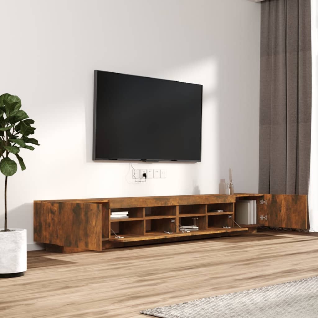 3-osainen TV-kaappisarja LED-valoilla savutammi tekninen puu - Sisustajankoti.fi
