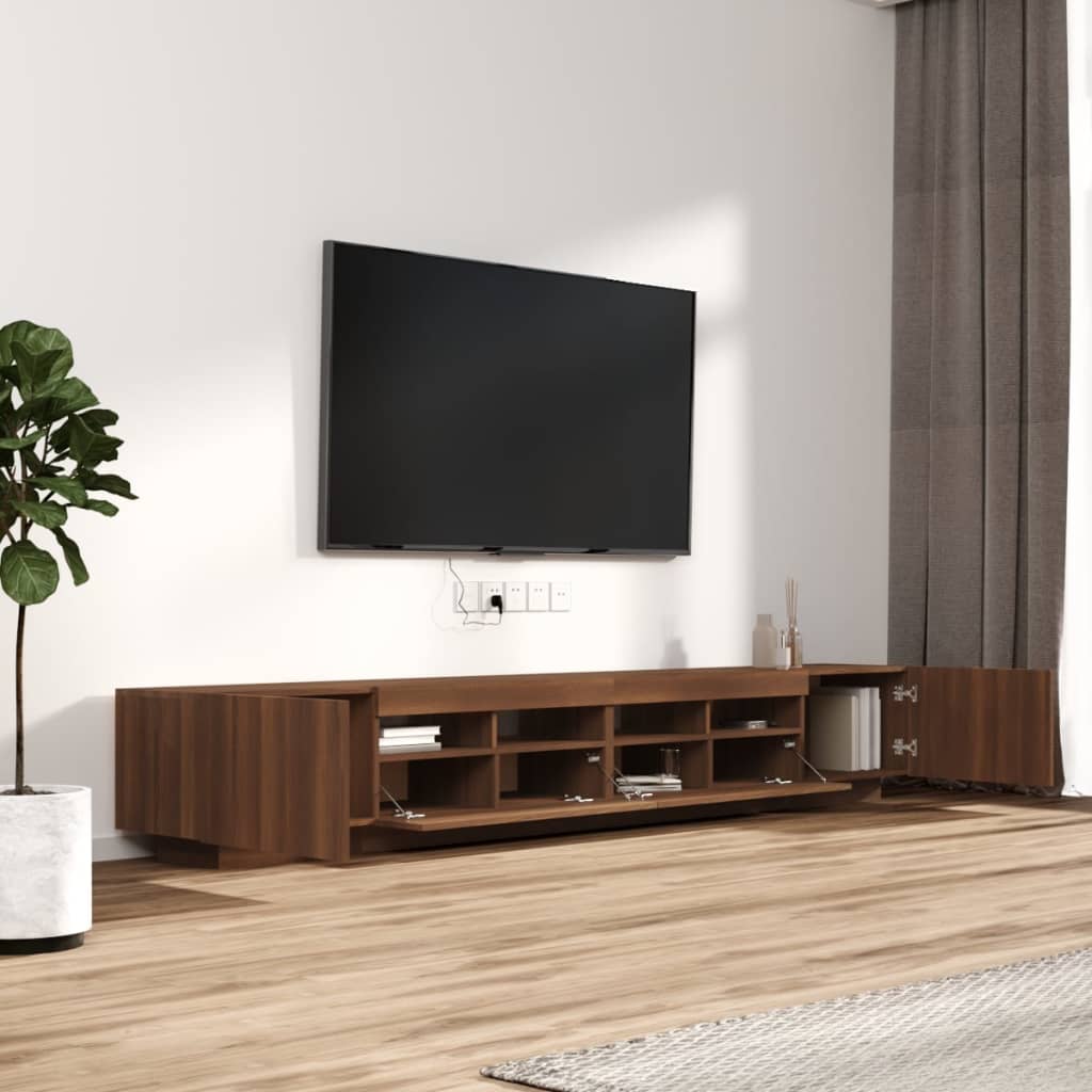3-osainen TV-kaappisarja LED-valoilla ruskea tammi tekninen puu - Sisustajankoti.fi