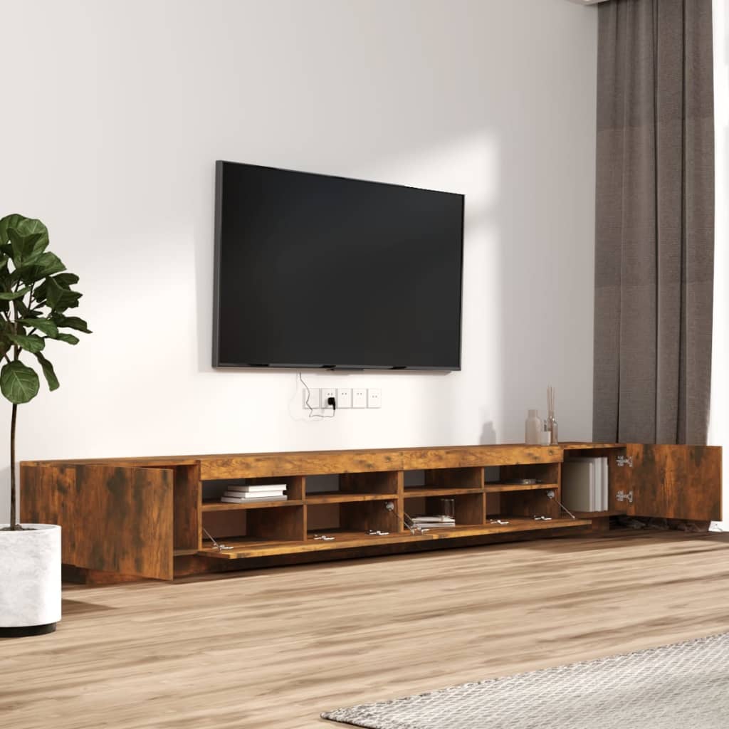 3-osainen TV-kaappisarja LED-valoilla savutammi tekninen puu - Sisustajankoti.fi