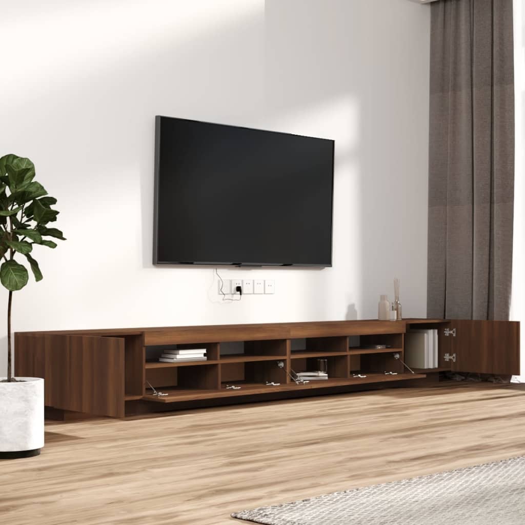3-osainen TV-kaappisarja LED-valoilla ruskea tammi tekninen puu - Sisustajankoti.fi