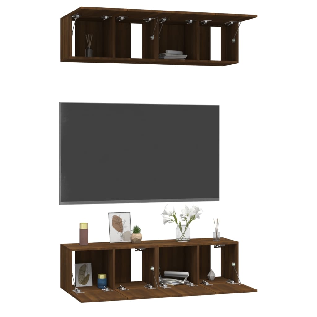 TV-seinäkaapit 4 kpl ruskea tammi 60x30x30 cm tekninen puu - Sisustajankoti.fi