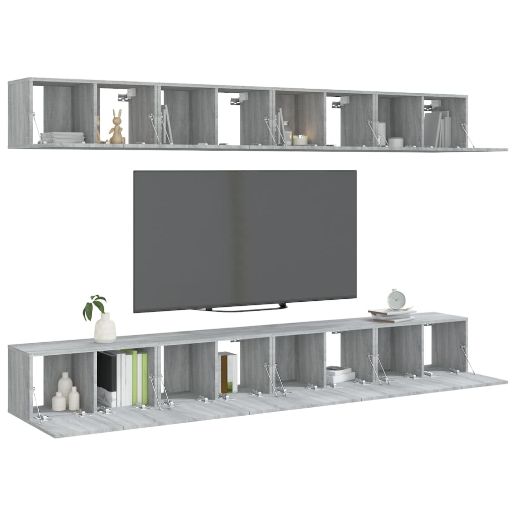 TV-tasot 8 kpl harmaa Sonoma 60x30x30 cm tekninen puu - Sisustajankoti.fi
