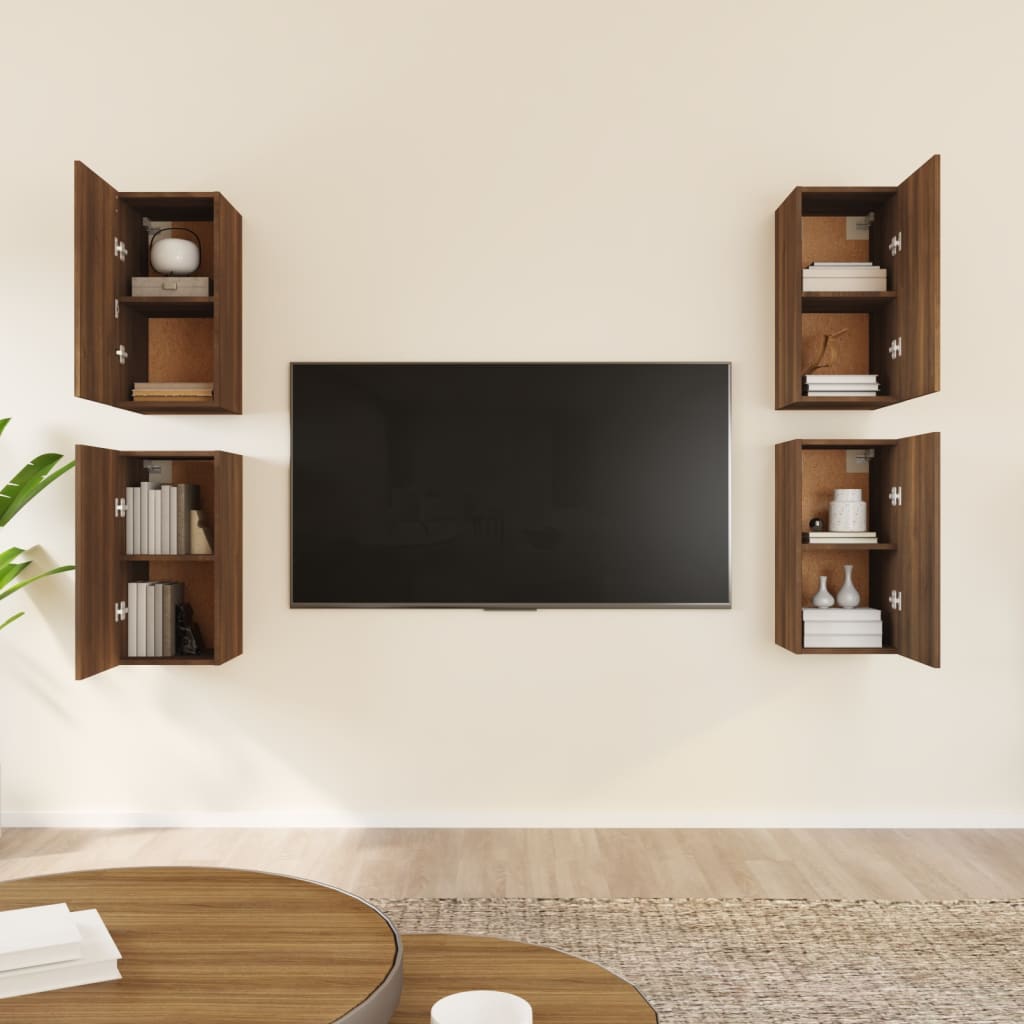 TV-kaapit 4 kpl ruskea tammi 30,5x30x60 cm tekninen puu - Sisustajankoti.fi