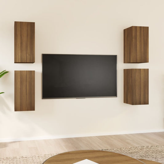 TV-kaapit 4 kpl ruskea tammi 30,5x30x60 cm tekninen puu - Sisustajankoti.fi